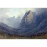 George Drummond Fish (Irish 1876-1938) Watercolour: "Mountainous Valley Scene with mist,