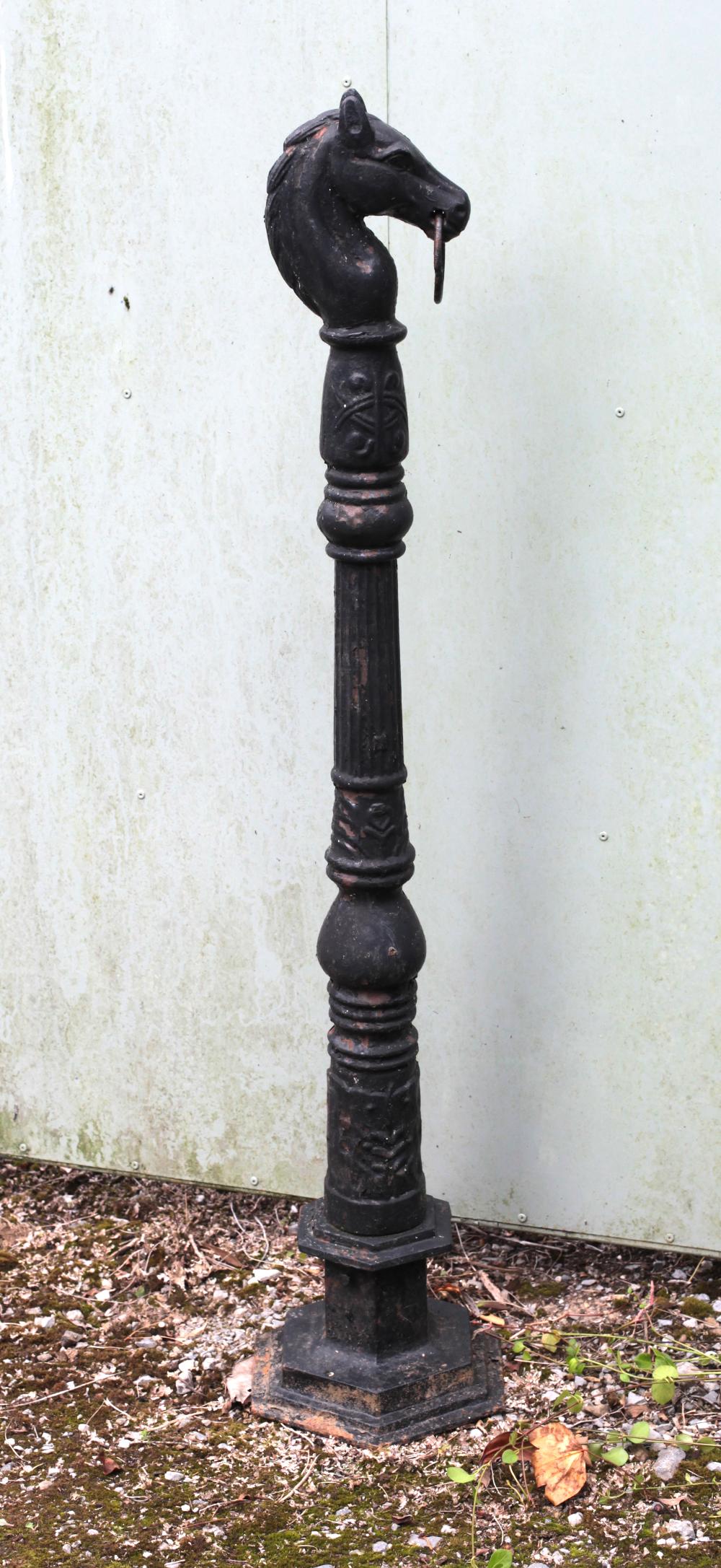 A pair of heavy Victorian style cast iron Garden Posts, modelled as horse heads,