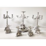 An important Victorian period Egyptian Revival style eight piece silver plated Table Suite,