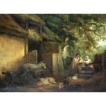 Follower of George Morland (1763 - 1804) "A Stable Yard with pigs, donkeys,