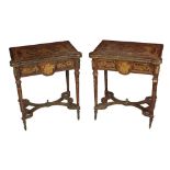 A pair of 19th Century French style profusely inlaid fold-over Card Tables,