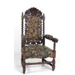 A fine large 19th Century carved oak Armchair,