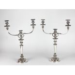 A very fine pair of 19th Century silver plated (on copper) two branch three light Candelabra,