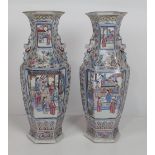 A pair of tall attractive Cantonese Famille Verte porcelain Vases,