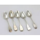 A set of 5 Irish Georgian silver Dessert Spoons, various makers, monogrammed, approx. 6 ozs.