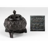 A good Chinese lotus form Incense Burner, with pierced leaf cast cover,