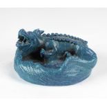 A Chinese dragon form turquoise ground porcelain Brush Washer, 4 1/2" (12cms).