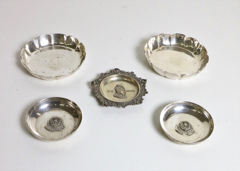 A pair of heavy Irish silver Strawberry Dishes, and three other smaller similar Dishes, approx.