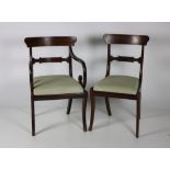 A good set of 8 (6 + 2) Regency period ebony strung mahogany Dining Chairs,