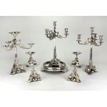 An important Victorian period Egyptian Revival style eight piece silver plated Table Suite,