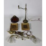 An Art Deco two branch brass Ceiling Light,