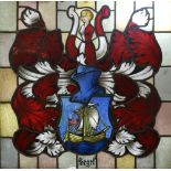 A large colourful stained glass Panel, depicting the coat of Arms of the "Segel" Family, approx.