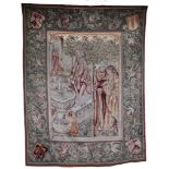 A 19th Century French Tapestry, depicting medieval figures in a garden by a fountain,
