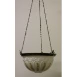 A 19th Century brass Dish Light, with decorative and painted milk glass shade,