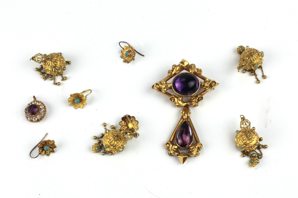 An attractive two part gold Brooch, with amethyst stones, - Image 2 of 2