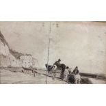 19th Century English School "Gathering Seaweed at Hastings," sepia drawing, approx.