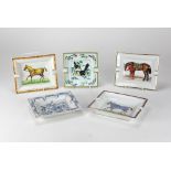 Three attractive Hermes porcelain Ashtrays, decorated with race horses, one decorated with birds,