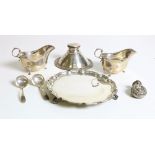 Silverware: A pair of attractive silver Sauceboats with scroll handles on pad feet;