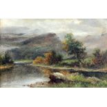 Francis E. Jamieson, British (1895 - 1950) "Large Riverside Landscape with Mist on Mountains," O.O.
