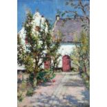 Georges Fichefet, Belgian School, (1864 - 1954) "Sunshine in a Courtyard," O.O.C., approx. O.O.C.