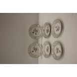 A set of 6 attractive hand painted floral decorated Plates, Dresden,