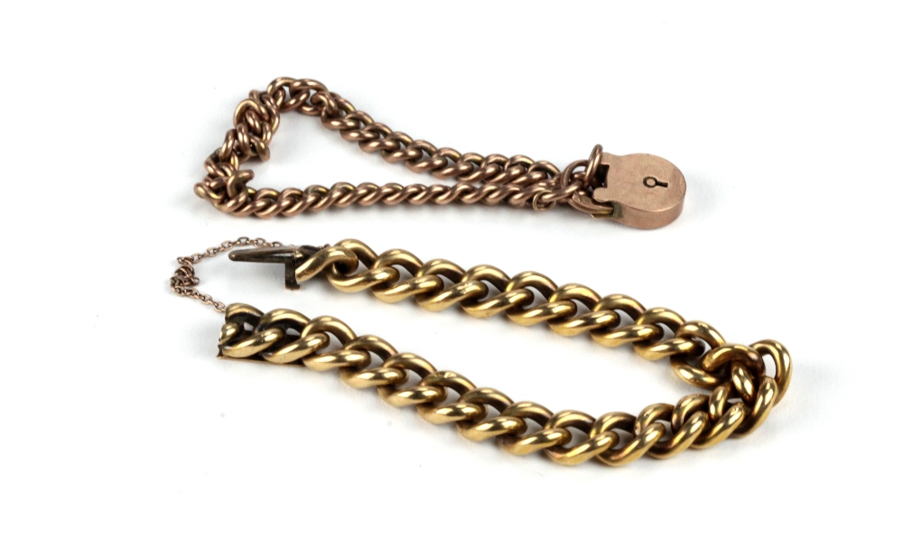 An 18ct gold link Bracelet, with slide lock, and another similar with padlock clasp.