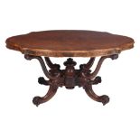 A fine quality Victorian figured walnut Loo or Centre Table, the shaped top,