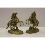 A pair of heavy brass Marley Horses, after Cousteau, each approx. 40cms (16") high.