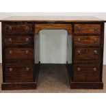 A Georgian style mahogany kneehole Writing Desk, by O'Connell's of Cork,