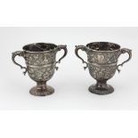 A fine quality and heavy pair of 18th Century English silver two handled Cups,