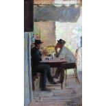Joseph Eugene Horwarter, 1854 - 1925, Austrian "French Cafe Scene," two men seated at a table, O.O.