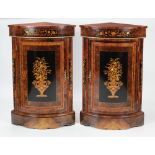 A pair of attractive walnut inlaid Corner Cabinets,