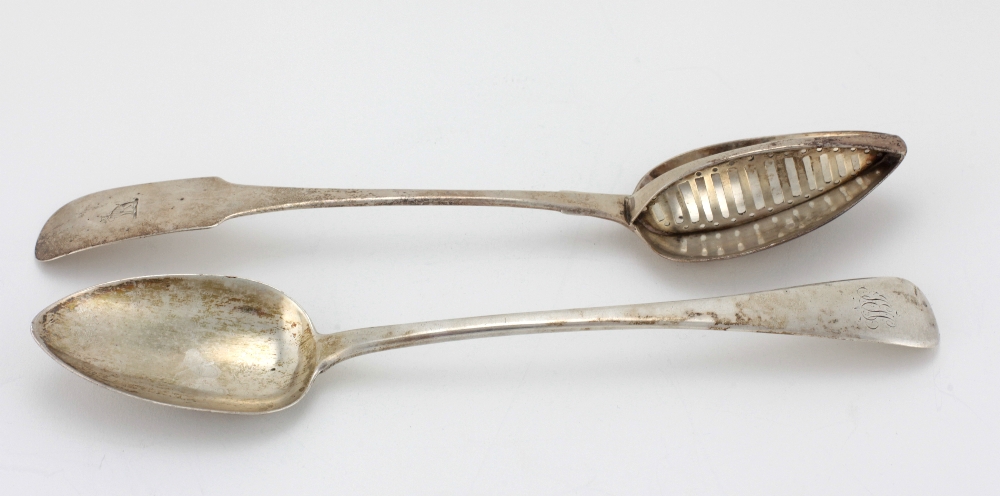 An Irish silver Straining Spoon, crested,