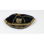 Rugby: A velvet navy and gold trimmed Irish Rugby Cap, 1st XV, 1923 - 1924 awarded to James Liddy,