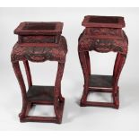 A pair of attractive large late 19th Century Chinese cinnabar Stands,