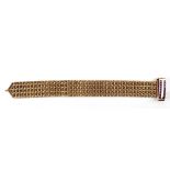 An attractive 9ct gold mesh Bracelet, with wide band, with inset clasp and amethyst stones, approx.