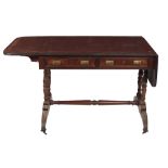 A 19th Century mahogany Sofa Table, with crossbanded top and demi lune flaps, with reeded edges,
