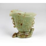 A heavy Chinese carved mutton jade Libation Cup,