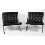A pair of Barcelona type steel framed modern Easy Armchairs,