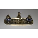 An unusual heavy Victorian period decorative pierced brass dragon design Desk Set,