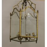 A 19th Century hexagonal brass Lantern, with five branch candle holder, approx. 71cms (28") high.