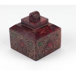 A good quality Chinese red marble and gilt inlaid square three stage Seal,