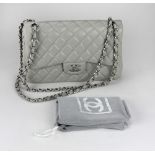 A Chanel light grey lamb skin leather double flap Handbag, with polished silver toned hardware,