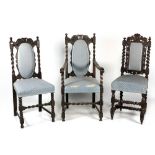 A good large set of 18 carved oak Cromwellian style matched Dining Chairs,