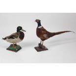 Taxidermy: A model of a Cock Pheasant, on wooden base; together with a model of a Mallard Duck.