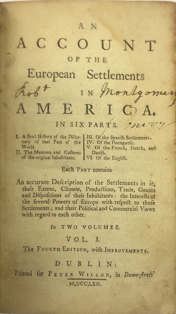 Burke (Edmund) An Account of the European Settlements in America, 2 vols. in one, 12mo D. 1762.