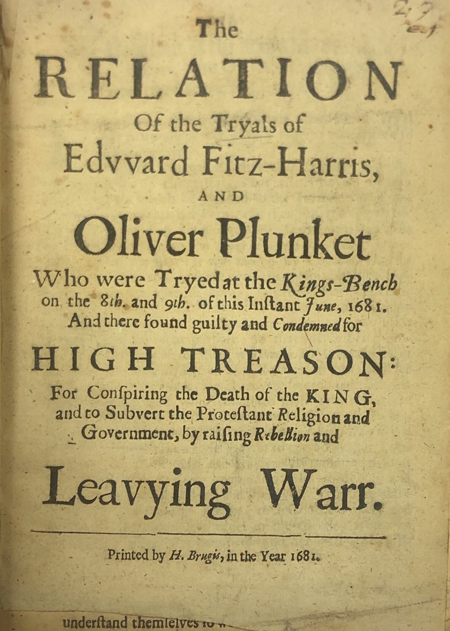 17th Century Pamphlets: Anon. The Relation of the Tryals of Edward Fitz.