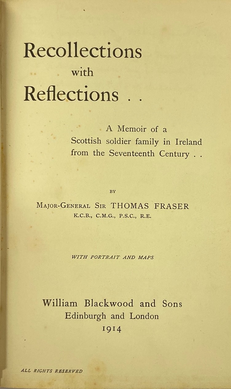 Scarce Irish Family Interest Genealogy: Fraser (Maj. Gen. Sir Thos.