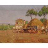 DOMENICO QUATTROCIOCCHI (1872-1941) “Paesaggio di campagna con covoni di grano"