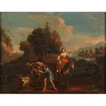 SC. ITALIANA DEL SECOLO XVIII “Paesaggio con figure ed armenti”